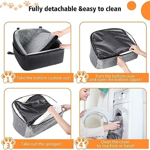 Dog Car Seat for Small Dogs,Detachable Washable Dog Booster Seat Under 30lbs, Pet Car Seat Travel Bed with Storage Pockets and Dog Safety Belt (Black/Grey)