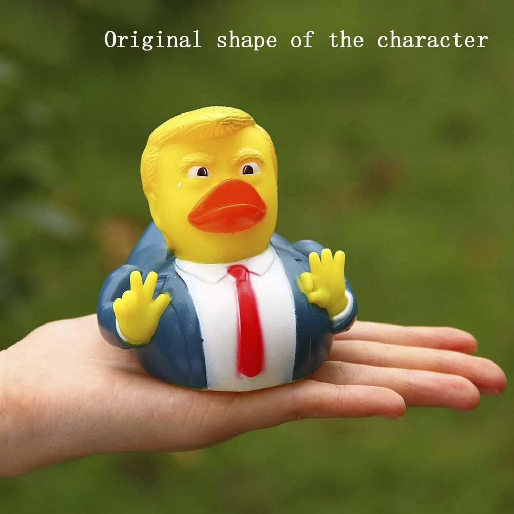 TAOHUAJIANG Rubber Ducks Trump Car Duck Dashboard Decoration Squeak Ducks Toys Car Ornaments Car Décor Accessories with Sunglasses,Defense Accessory and Gold-Plated Necklace (Style F)