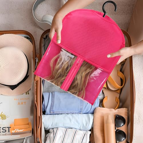 3PCS Hair Extension Storage Extension Holder Dust-proof Wig Storage for Multiple Wigs Bags Storage with Hanger Wig Holder for Multiple Wigs Stand Hair Extensions, Wigs & Accessories (Hot Pink)