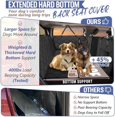 Back Seat Extender for Dogs Truck-Large Space, Dog Seat Cover Back Seat Hard Bottom Holds 400lbs, Sturdy Pet Seat Covers, Waterproof Backseat Dog Hammock for Trucks