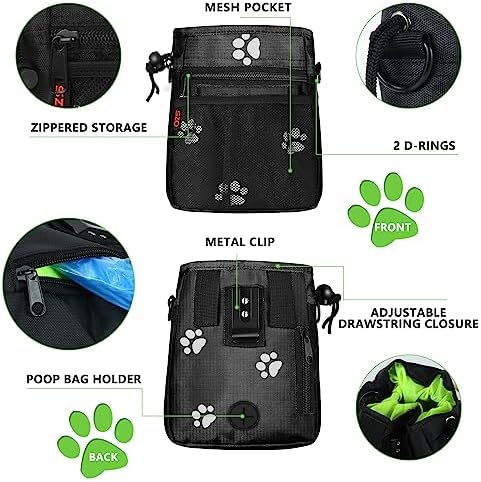 Dog Treat Pouch - 3 Ways to Wear Treat Pouches for Pet Training and 2 Pieces Clicker Taining for Dogs, Dog Training Treat Pouch Bag and Dog Clicker for Training with Waist Belt Shoulder Strap - Paws
