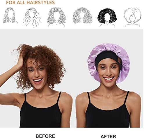 HAT HUT Satin Bonnet Silk Bonnet Sleep Cap for Women Hair Bonnet for Curly Hair Sleeping Adjustable Wide Band Double Layer