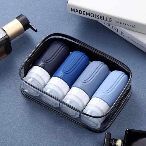 Travel Bottles for Toiletries, Tsa Approved 2oz Travel size Bottles, BPA Free Leak Proof Travel Toiletry Containers, Refillable Travel Accessories with Toiletry Bag for Shampoo Liquid (4 Pack)