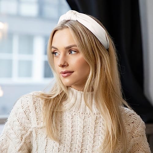 Leather Headbands for Women Knotted Fashion Women Headbands Creamy White Top Knot Headband for Girls Hairband for Women Hair Accessories