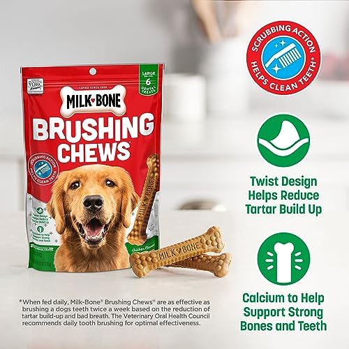 Milk-Bone Original Brushing Chews, 6 Large Daily Dental Dog Treats (Pack of 5) Scrubbing Action Helps Clean Teeth