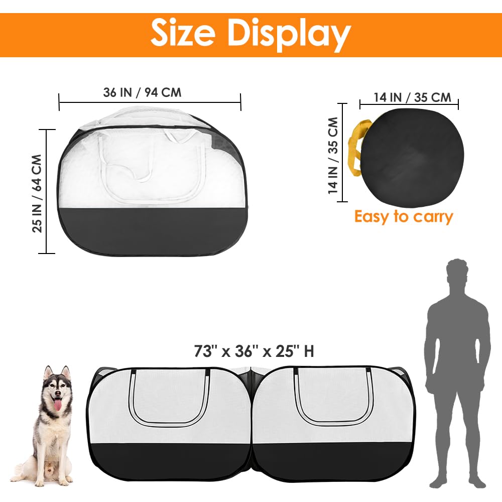SlowTon Small Animals Playpen, Portable Large Chicken Run Coop with Detachable Bottom Breathable Transparent Mesh Walls, Foldable Pet Enclosure for Puppy Kitten Rabbits Indoor Outdoor(B,Flat Top)