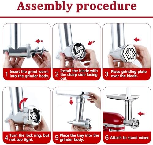 Metal Food Grinder Attachment for KitchenAid Stand Mixers Includes Sausage Stuffer Tubes,Durable Meat Grinder Food Processor Attachment for kitchenAid,with a Wealth of Accessories