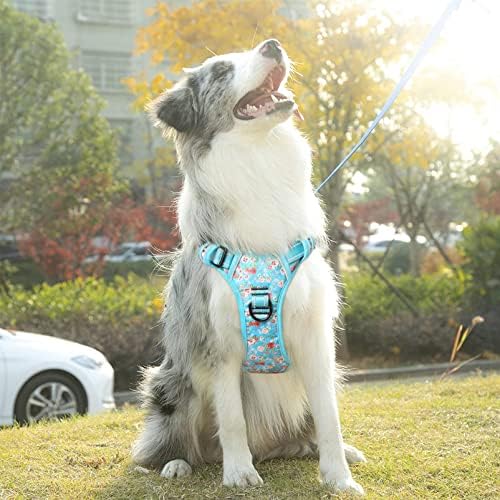Timos No Pull Dog Harness,NO Need Go Over Dogs Head 3 Snap Buckles Reflective Oxford No Choke Puppy Harness with Front & Back 2 Metal Leash Clips Soft Padded Vest Harnesses for Small Medium Large Dogs