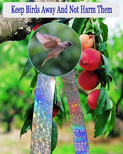 Whtawtaw 2 Rolls 328 FT Bird Scare Type Ribbon, Deterrent Visual Audible Reflective Tape to Keep Away Birds, Holographic Eco-Friendly Double Sided Flash Tape for Outdoor, Garden, Balcony