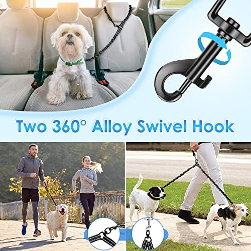 Double Dog Leash, No Tangle 360° Swivel Rotation Reflective Lead Attachment Bungee Extension Length Dual Two Dog Lead Splitter, Comfortable Shock Absorbing Walking Training for 2 Dogs