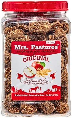 Mrs Pastures Cookies and Treats for Horses - Premium Horse Treats - Made with Apples, Oats, and Rolled Barley - Preservative Free - All Natural Ingredients - No Corn or Soy - Made in USA - (32oz Jar)