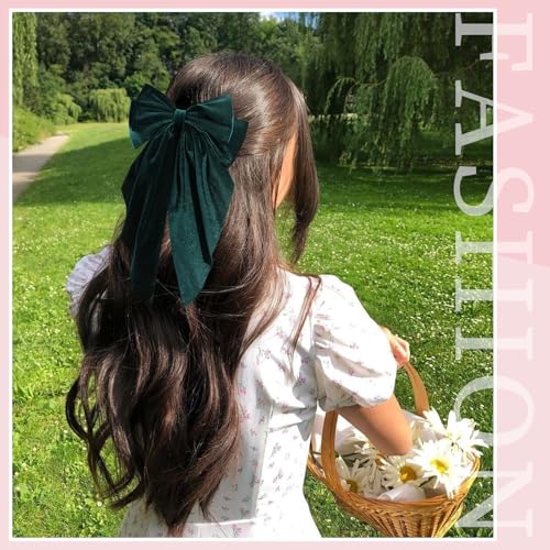 10 PCS Big Hair Bows for Women Girls,Velvet Large Hair Ribbon Bow Barrette Clips for Girls,Hair Bows with Long Tail Vintage French Hair Accessories for Women(velvet)