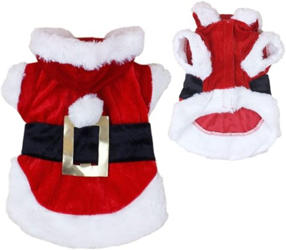 Idepet Santa Dog Costume Christmas Pet Clothes Winter Hoodie Coat Clothes for Dog Pet Clothing Chihuahua Yorkshire Poodle (S)