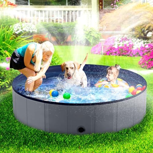 Niubya Portable Dog Pool, Foldable Pet Swimming Pool, Anti-Slip Collapsible Pet Bathtub, Hard Plastic Bath Pool for Pets Dogs and Cats, 80 x 16 Inches