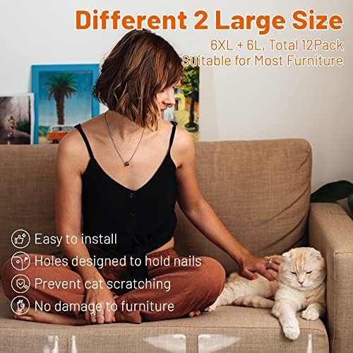 Cat Scratch Furniture Protector: 12 Pcs Couch Protectors Tape from Cats Claws Scratching Single Sided Clear Sticky Sheets Proof Clawing Sofa Corner Protection Cover Anti Scratch for Furniture