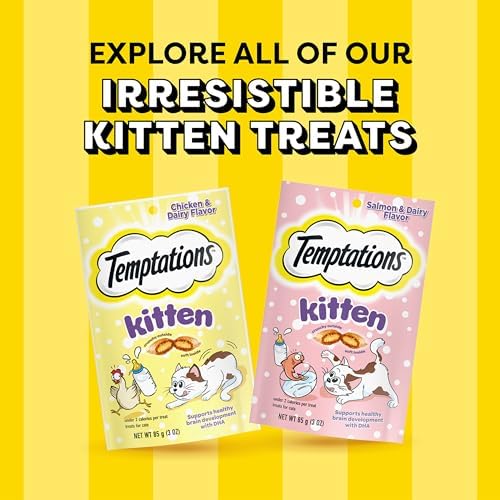 Temptations Kitten Treats, Salmon & Dairy, Crunchy and Soft Treat, 6.3 oz. (Pack of 10)