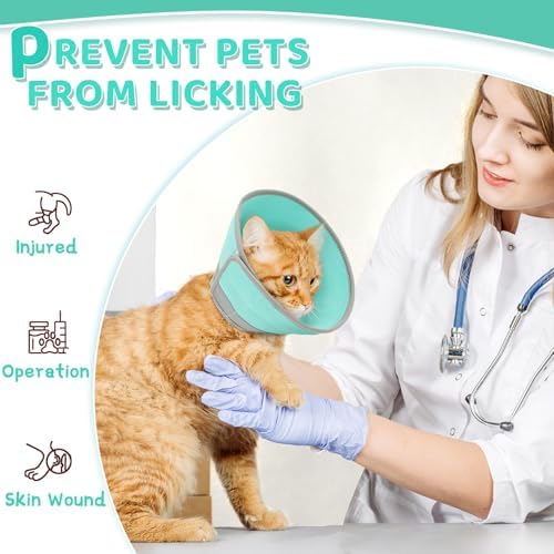 Cat Cone Collar Soft to Stop Licking, Adjustable, Foldable Lightweight Kitten Cones After Surgery Recovery for Cats & Kittens, Cat Cone Alternative (Green, S)