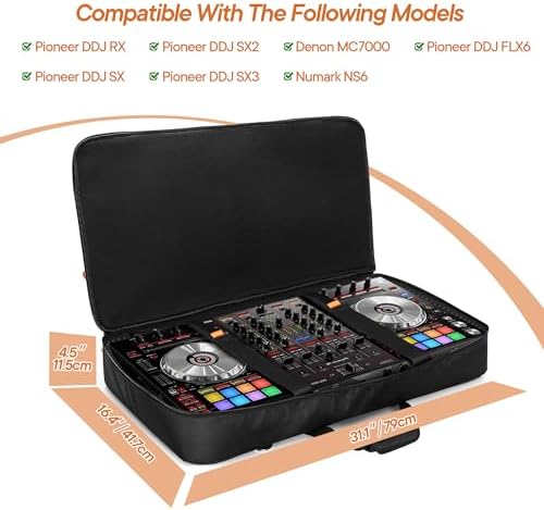 Carrying Bag Compatible with Pioneer DDJ RX/DDJ SX/DDJ SX2 / DDJ SX3 / Denon MC7000 / Numark NS6, DJ Controller Storage Bag with Foam Padding for DJ Cable or Other Accessories (L, Black)
