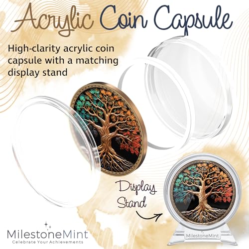 MilestoneMint Affirmation Sobriety Coin Gift Set | Tree of Life AA Chip Medallion with Coin Capsule, Display Stand & Card | Sobriety Gifts for Anniversary Month & Year for Men & Women in Recovery