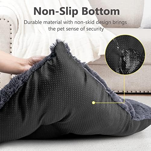 JOEJOY Large Dog Bed Crate Pad, Deluxe Plush Washable Dog Beds Fulffy Soft Kennel Pad Anti-Slip Pet Sleeping Mat for Large Medium Small Dogs, 35" x 21", Grey