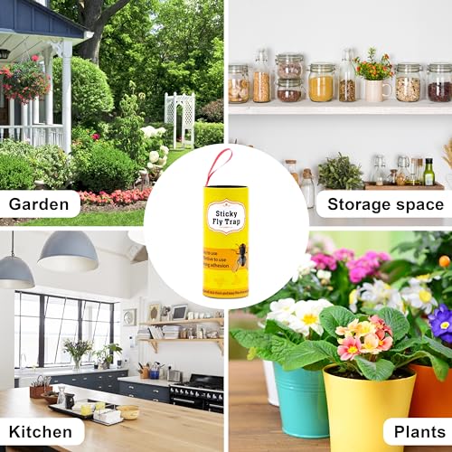 40 Packs Flying Insect Traps, Fly Strips, Fly Paper Ribbon, Sticky Fruit Fly Traps Hanging Gnat Fungus Mosquito Trap for Indoors Outdoors