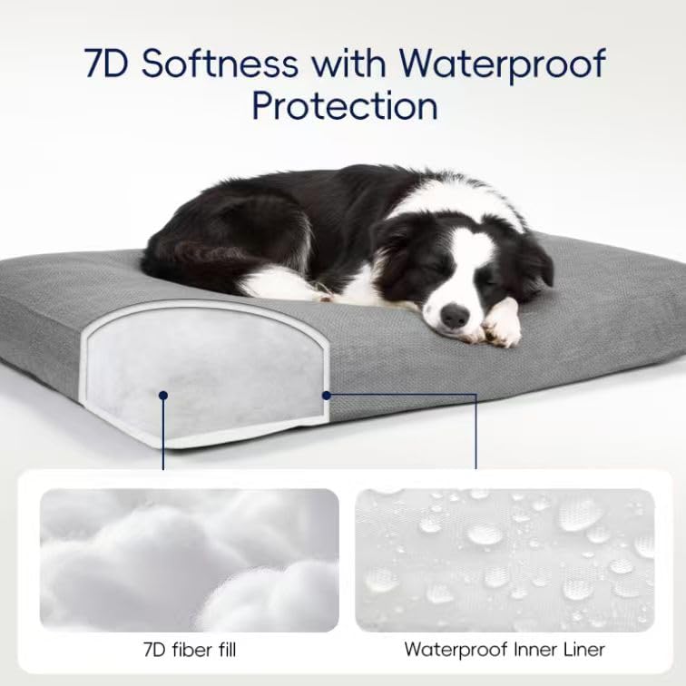 Sytopia 42 Inch Indestructible Dog Beds for Large Dogs, XL Chew Proof Dog Bed, Waterproof Pet Crate Pad with Chew-Resistant Removable Cover, Great for Indoor, Outdoor, Crate, Patio Use (Grey)