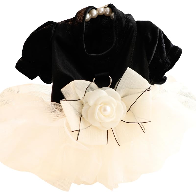 AZA Dog Wedding Dresses for Small Dogs Skirt Lolita Puppy Clothes Princess Costume Pet Girl Cat Cute Bow Lace Coat Outfits Summer Costumes (XL,Black-White)