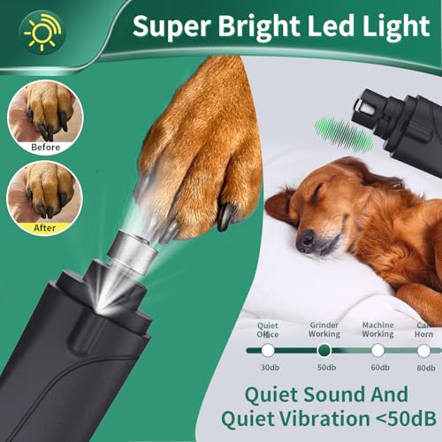 2-in-1 Dog Nail Grinder & Dog Nail Clippers Trimmers for Large Medium Small Dogs Cats Pets Claw Trimmer Quick Sensor and Safety Guard USB Rechargeable with 2 LED Lights (Black)