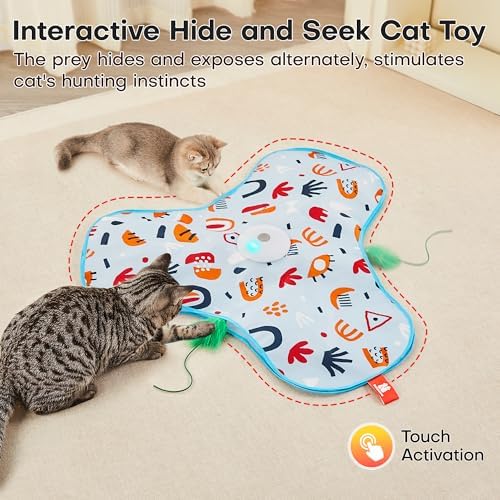 Potaroma Hide and Seek Cat Toys, in-The-Cover Unpredicatable Moving Feather, Interactive Kitten Wand Toy, Automatic Chargeable Cat Toy, Indoor Exercise Kicker for All Breeds, Floral Cover