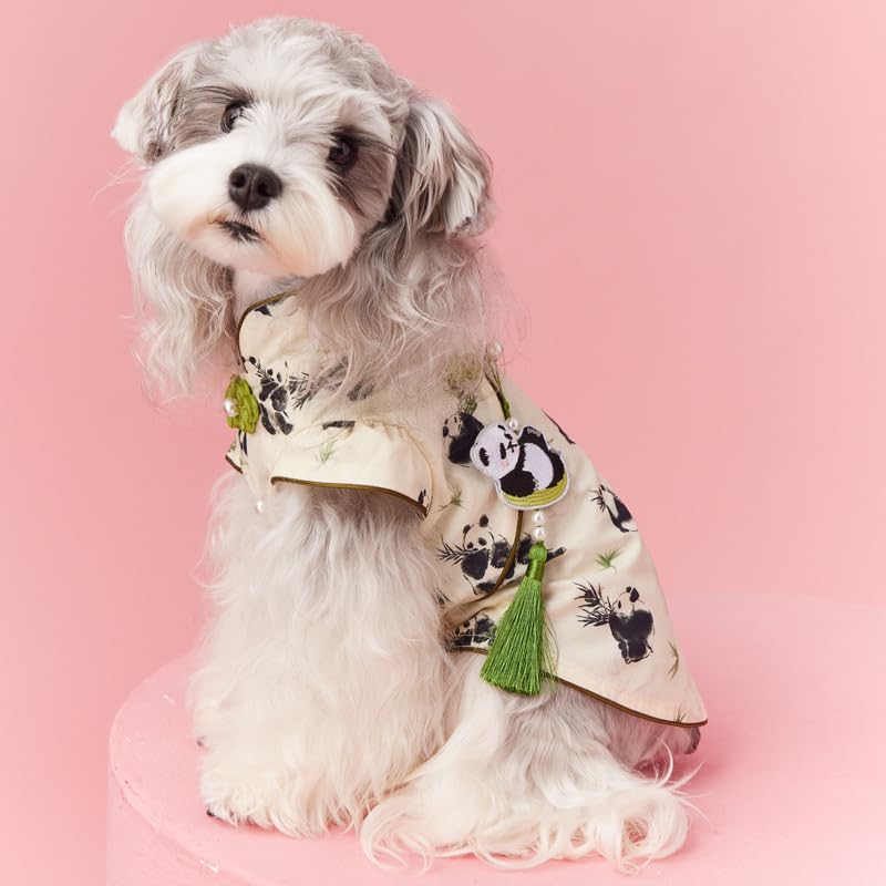 AZA Dog Dresses Chinese Style for Small Princess Dogs Panda T-Shirt Lolita Butterfly Cheongsam Clothes Pet Costume Girl Cute Shirt Coat Floral Outfits Summer Costumes Spring (L,Panda Cheongsam)
