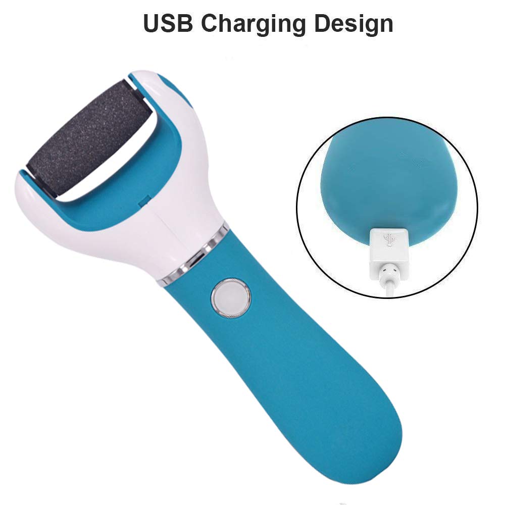 Foot Scrubber Electric Callus Remover Rechargeable Foot File Hard Skin Remover Pedicure Tools Electronic Callus kit for Cracked Heels and Dead Skin with 2 Roller Heads, Blue
