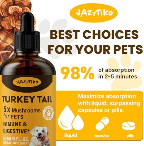 Turkey Tail Mushroom for Dogs - Faster Absorption 2000mg Turkey Tail Mushroom for Immune & Digestive, Joint, Energy, 5X Mushrooms for Pet Drop with Turmeric & Probiotic - Vet Formulated 900ML