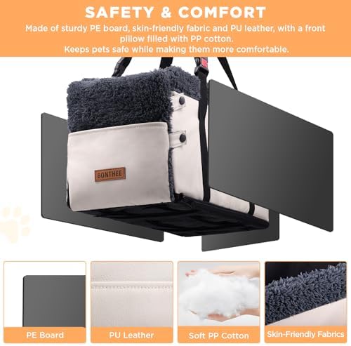 Center Console Dog Car Seat for Small Dogs,PU Leather Small Dog Car Booster Seat,Washable Foldable Puppy Car Seat with Safe Protection Hooks Adjustable Straps and Storage Pocket Pet Up to 20lbs