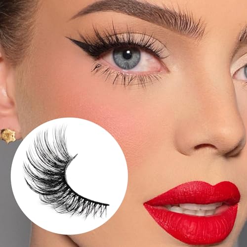 Veleasha Lashes Kit with Glue & Tweezer Cat Eye Lashes that Look Like Extensions Fluffy Faux Mink Lashes Wispy Fox Eye Lashes Natural Look 7 Pairs Fake Eyelashes Pack (Cat Eye)