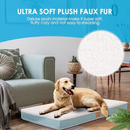 Extra Large Orthopedic Dog Bed for Big Dogs - XL Waterproof Dog Bed with Removable Washable Cover & Anti-Slip Bottom, Crate Bed, Deluxe Plush Pet Bed Mat (Blue)