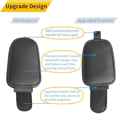 Yuoyar 2 Packs Sunglasses Holders for Car Visor - Magnetic Leather Sunglasses Holder and Ticket Card Clip - Car Visor Accessories (Black)