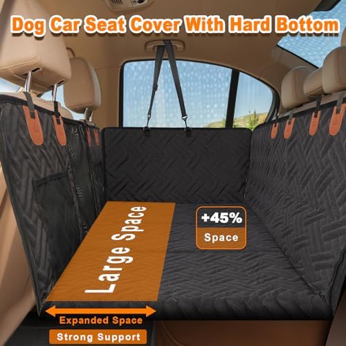Back Seat Extender for Dogs, Dog Car Seat Cover with Hard Bottom,Dog Hammock for Car Backseat Protector Waterproof Dog Car Seat Bed with Mesh Window for Cars,Trucks,SUVs