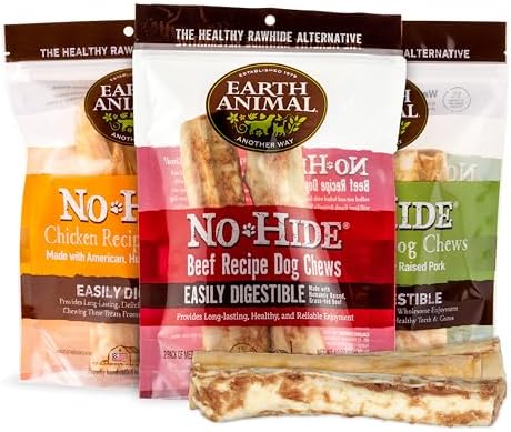 Earth Animal No-Hide Medium Long Lasting Dog Chew Rolls Beef, Chicken and Pork (2 Count Pack of 3)