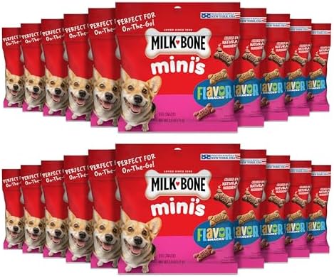 Milk-Bone Mini's Flavor Snacks Dog Treats, 2.5 Ounce (Pack of 20), Perfect for Walks, Travel Size, Party Favor