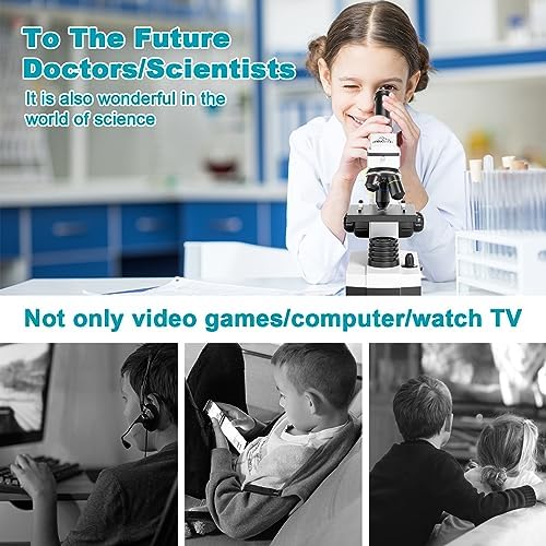 Microscope for Adults Kids Students 100-2000x Magnification Powerful Biological Educational Microscopes with Operation Accessories (10p), Slides Set (15p), Phone Adapter, Wire Shutter & Backpack