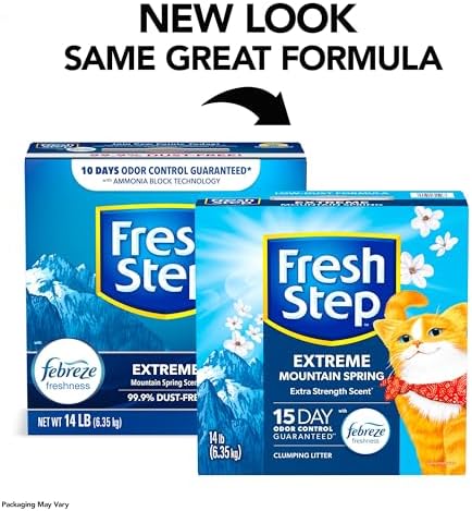 Fresh Step Extreme Clumping Litter With Febreze Freshness, Mountain Spring Scent Clumping Cat Litter With Guaranteed Odor Control, 14 lb. Box
