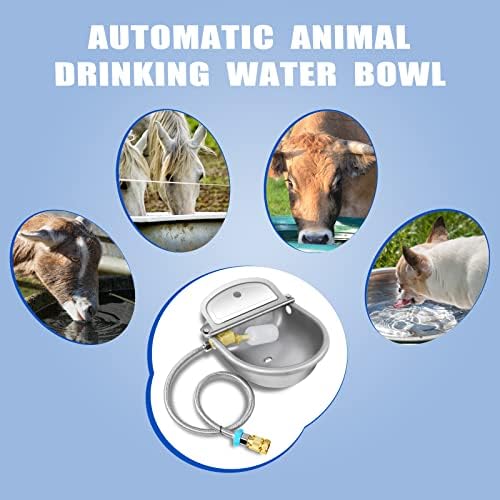 Automatic Animal Drinking Water Bowl with Float Valve, 304 Stainless Steel Kit Includes Bowl, Pipe, 2 Valves, Quick Connector Adapter and Countersunk Bolts. (Auto-Filling)