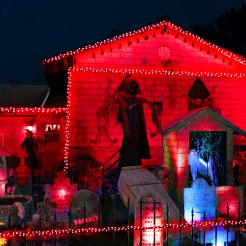 JMEXSUSS Red Halloween Decor String Lights Outdoor Indoor, 66ft 200 LED Red Christmas Lights Clear Wire, 8 Modes Red Halloween Twinkle Fairy Lights Plug in for Halloween Tree Room Party Decorations