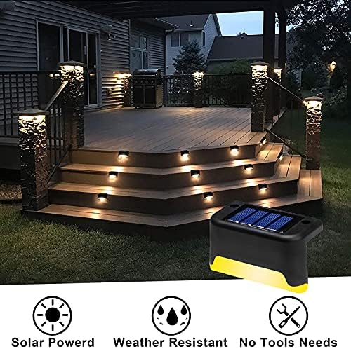Solar Pool Side Lights Color Changing Solar Deck Lights Outdoor LED Step Light Waterproof Pool Accessories Decor for Stairs Fence Yard Driveway Pathway Yard Backyard Garden (Black-Warm white, 16)