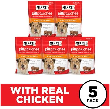 Milk-Bone Pill Pouches with Real Chicken Dog Treats, 6 Ounce Bag (Pack of 5)