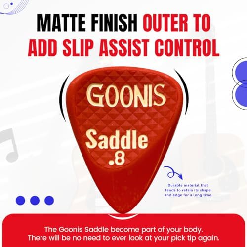 Goonis Saddle Guitar Picks | 0.8 | Guitar Picks For Acoustic & Electric Guitars | Bass Picks | Unique Saddle Design For Better Grip | Guitar & Bass Accessories