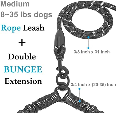 iYoShop Dual Dog Leash, 360 Swivel No Tangle Walking Leash, Shock Absorbing Bungee for Two Dogs, Black, Medium (8-35 lbs)
