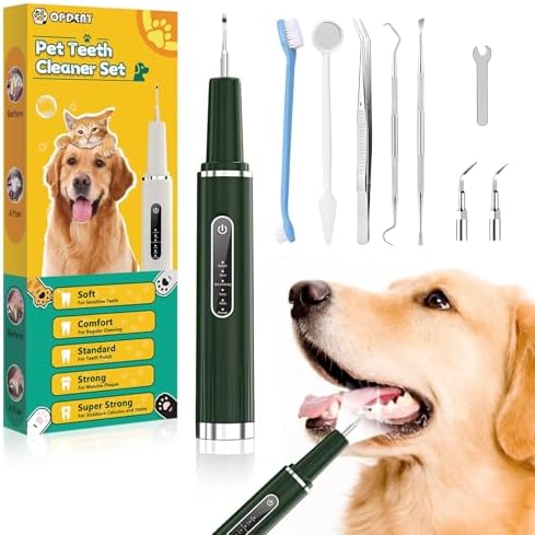 Dog Plaque Remover for Teeth - Pet Ultrasonic Tooth Cleaner, 6 Adjustable Modes Dog Teeth Cldaning Kit with LED Light, Cats and Dogs Tartar Remover for Teeth (Green, Large)