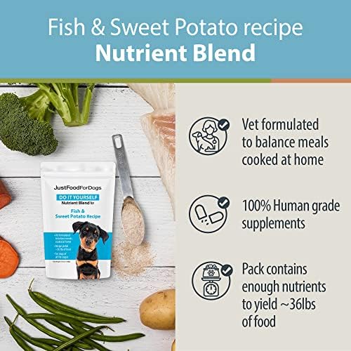 JustFoodForDogs DIY Nutrient Blend for Homemade Dog Food, Fish & Sweet Potato Recipe, 5.92oz