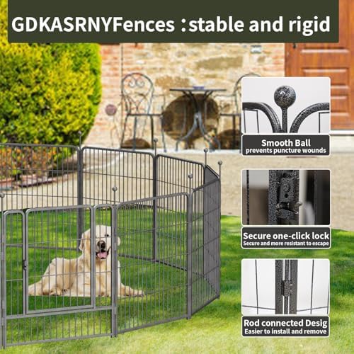 Dog Playpen,32/40/45 Inch Height in Heavy Duty, Folding Indoor Outdoor Anti-Rust Dog Exercise Fence, Portable Pet Playpen with Door for Large Medium Small Dogs and Pet (40 Panels, 45 Inch) Silver